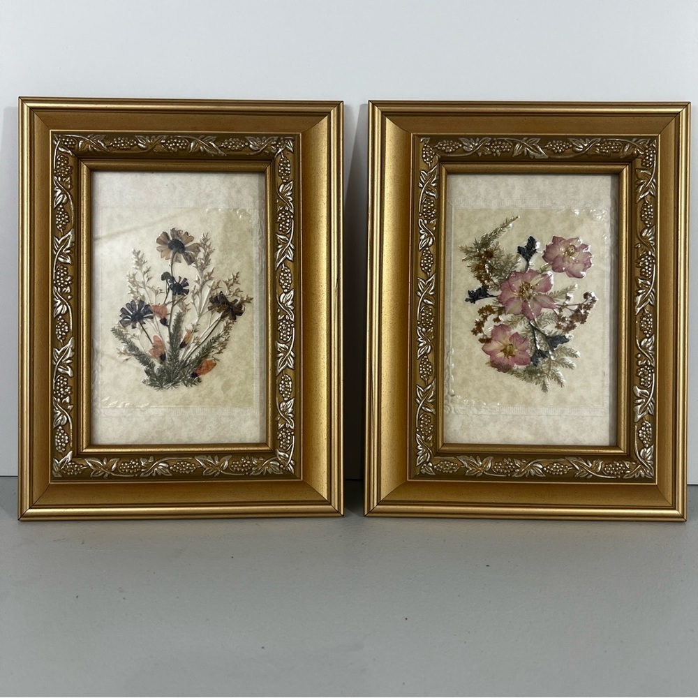 Pair of Pressed Flower Style Art in Frames